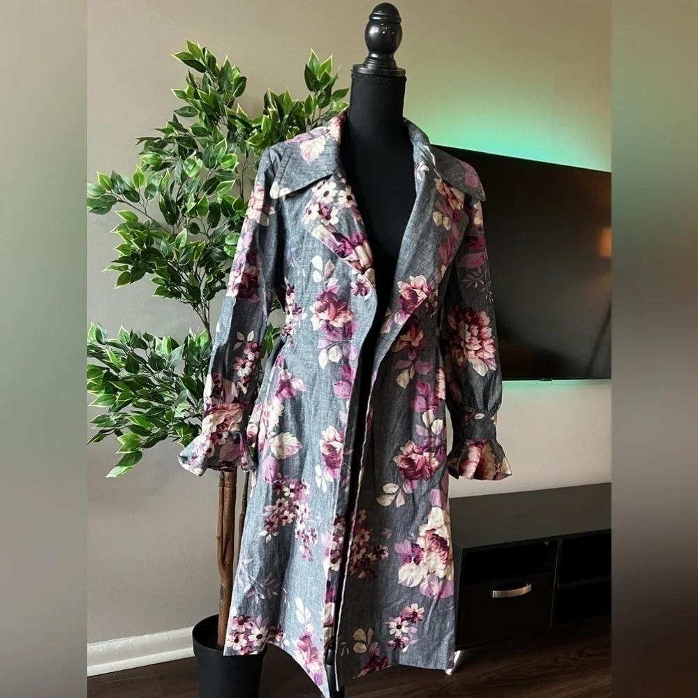 Jill Stuart Jacket/Coat Denim Floral Print Sz xs
